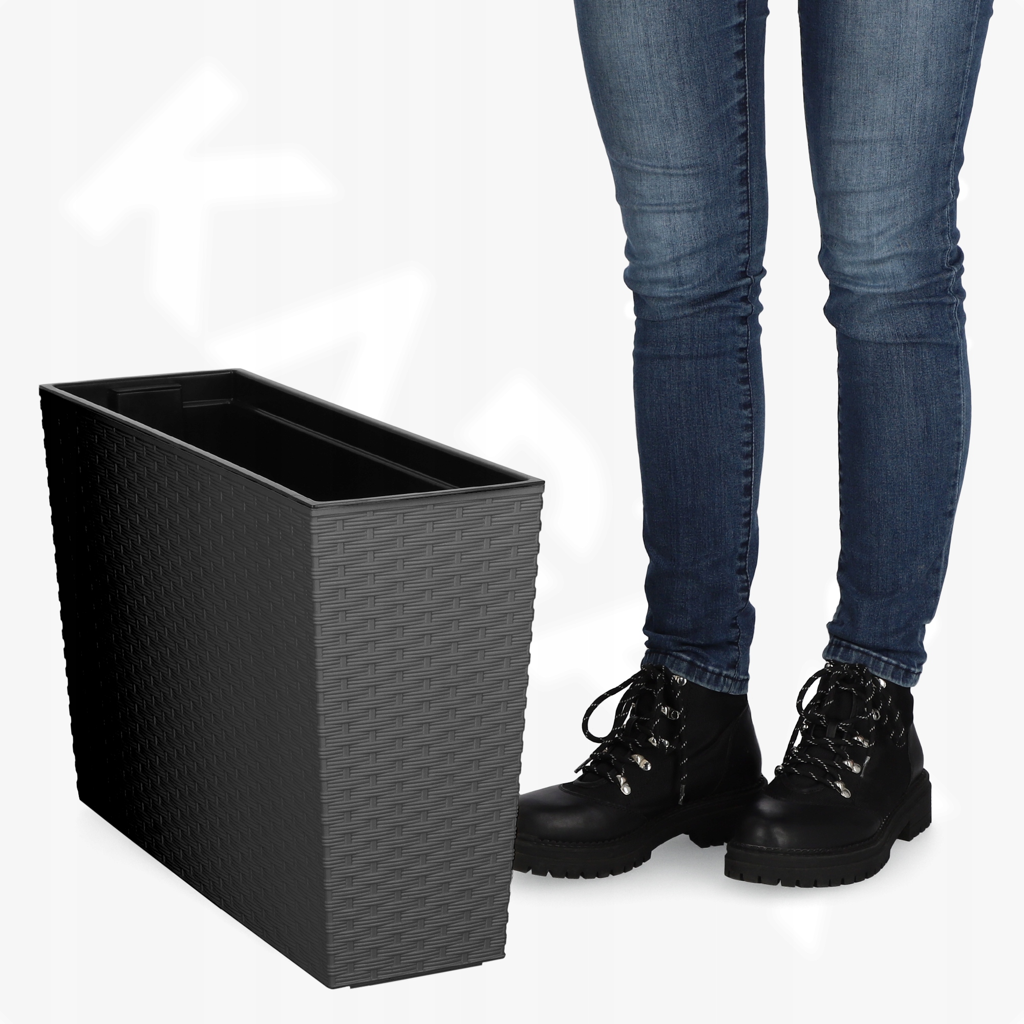 KWIETNIK DONICA + WKŁAD RATTAN CZARNA 19x56 cm Kształt Prostokątny