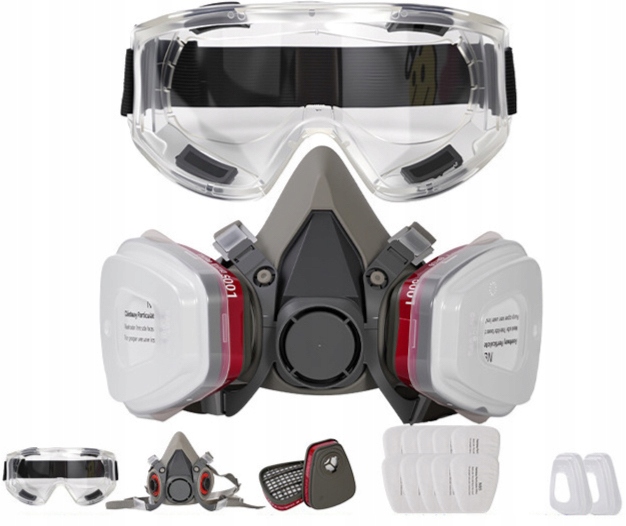 MASKA LAKIERNICZA PÓŁMASKA OCHRONNA PRZECIWPYŁOWA FILTRY WKŁADY + OKULARY