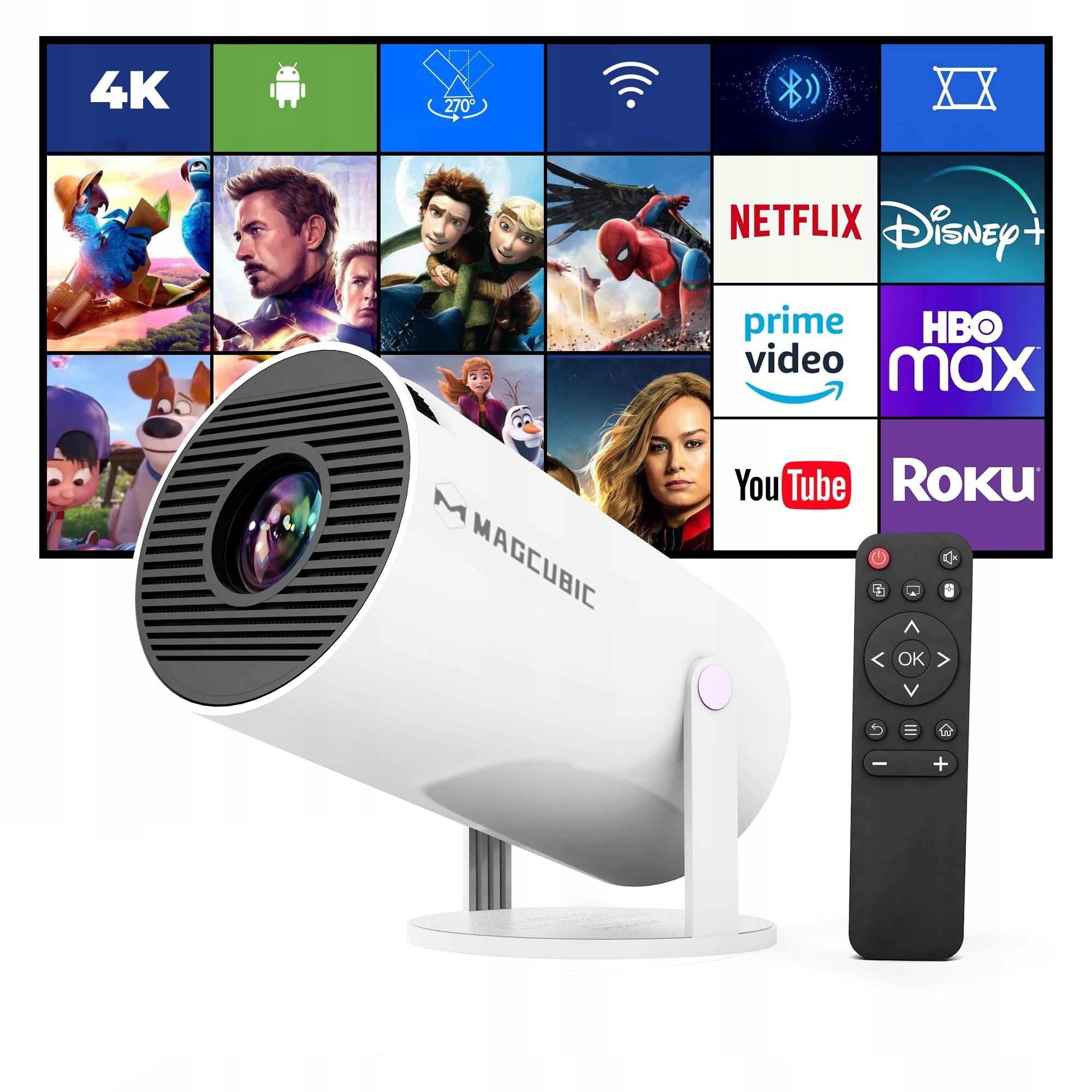 Projektor Rzutnik Magcubic Wifi Android Przenośny Obrotowy Smart 4K HY300