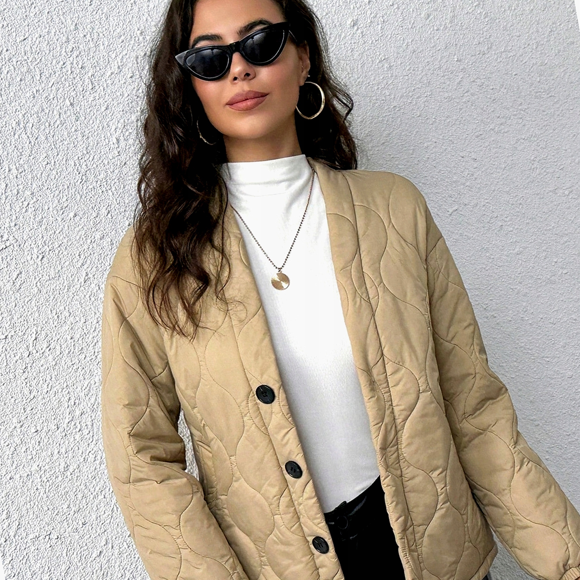 Dámská podzimní bunda Camel s prošíváním a vatou, jednořadá, velikost S 36