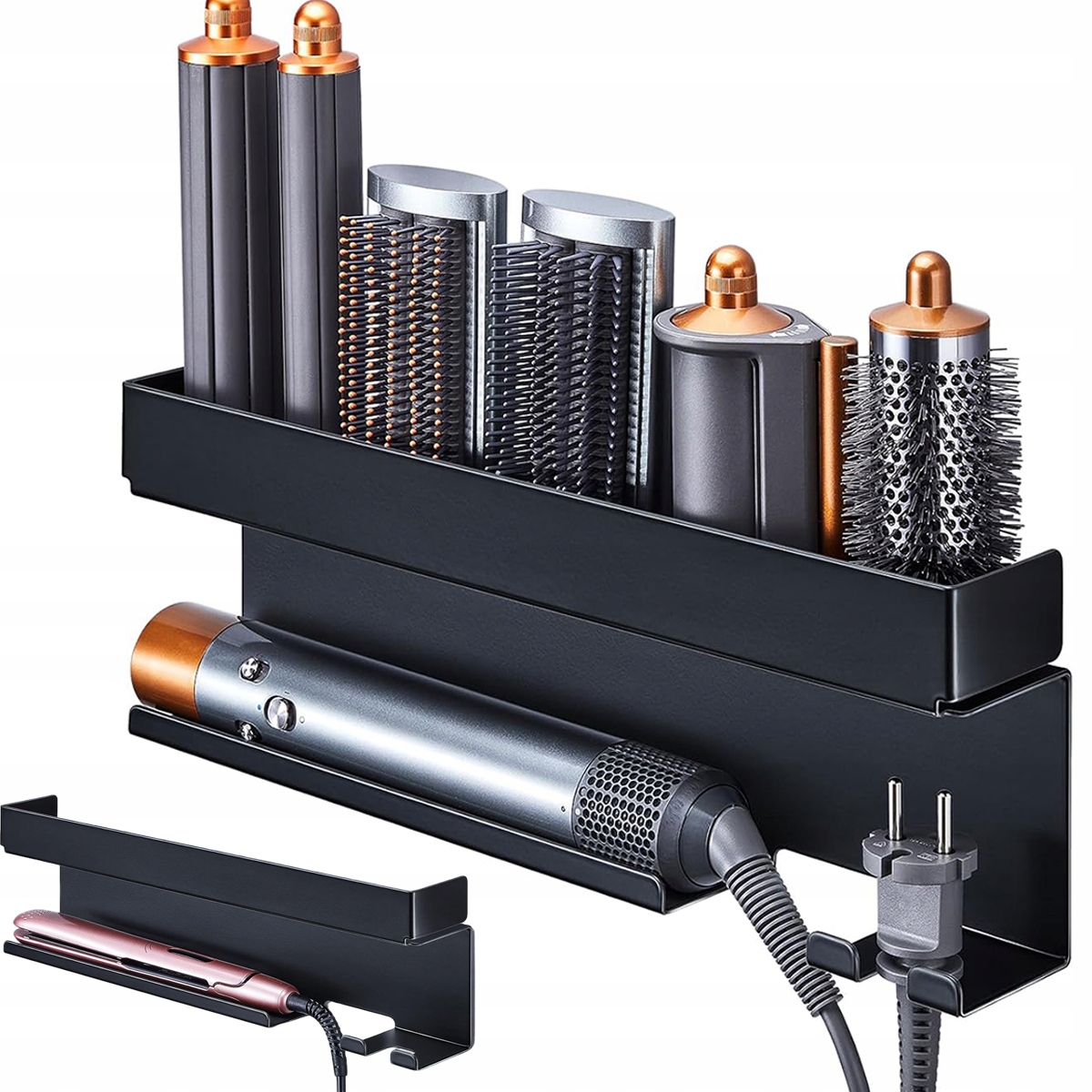 Stojan Držák na vysoušeč vlasů Nástěnný věšák s policí bez vrtání