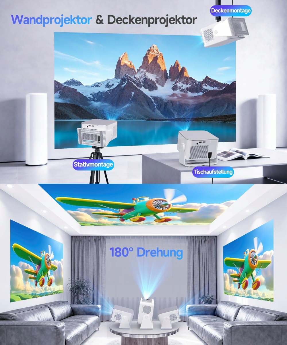 ALWTNIET Projektor 4K 8K Full HD 1080P Android WiFi Bluetooth Heimkino — miniatura 8