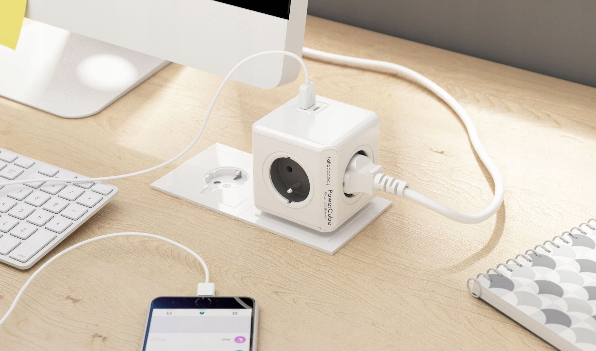 Listwa zasilająca PowerCube 4 gniazda USB +USB-C Maksymalne obciążenie 3680 W