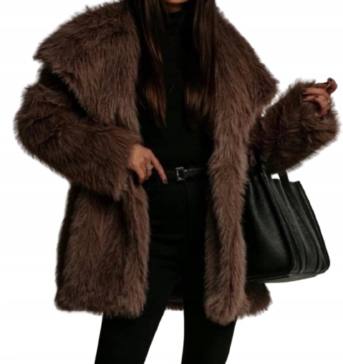 Futro długie do połowy uda czekoladowe