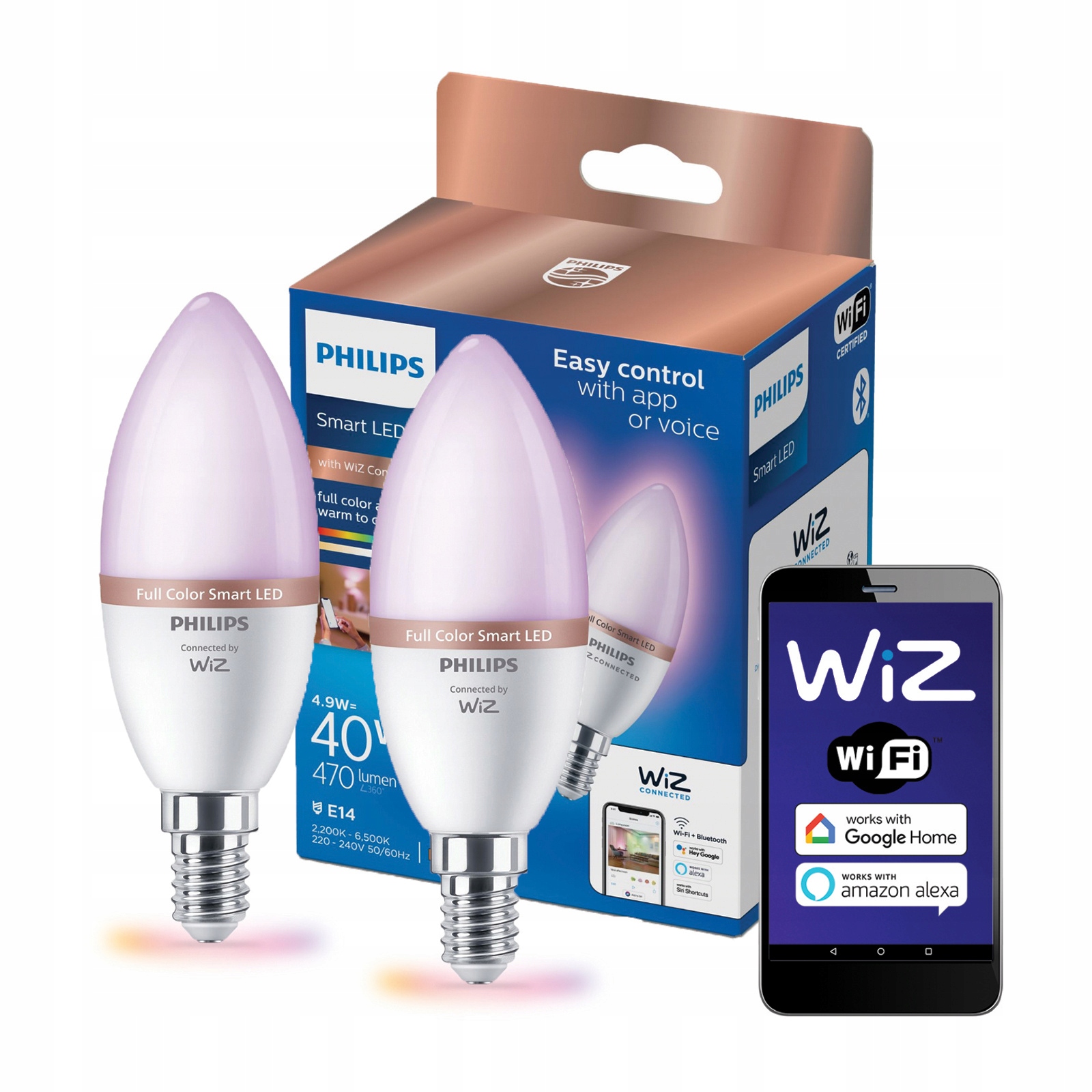 2x Led žárovka E14 4.9W Rgb Inteligentní Smart WiFi Aplikace WiZ Philips