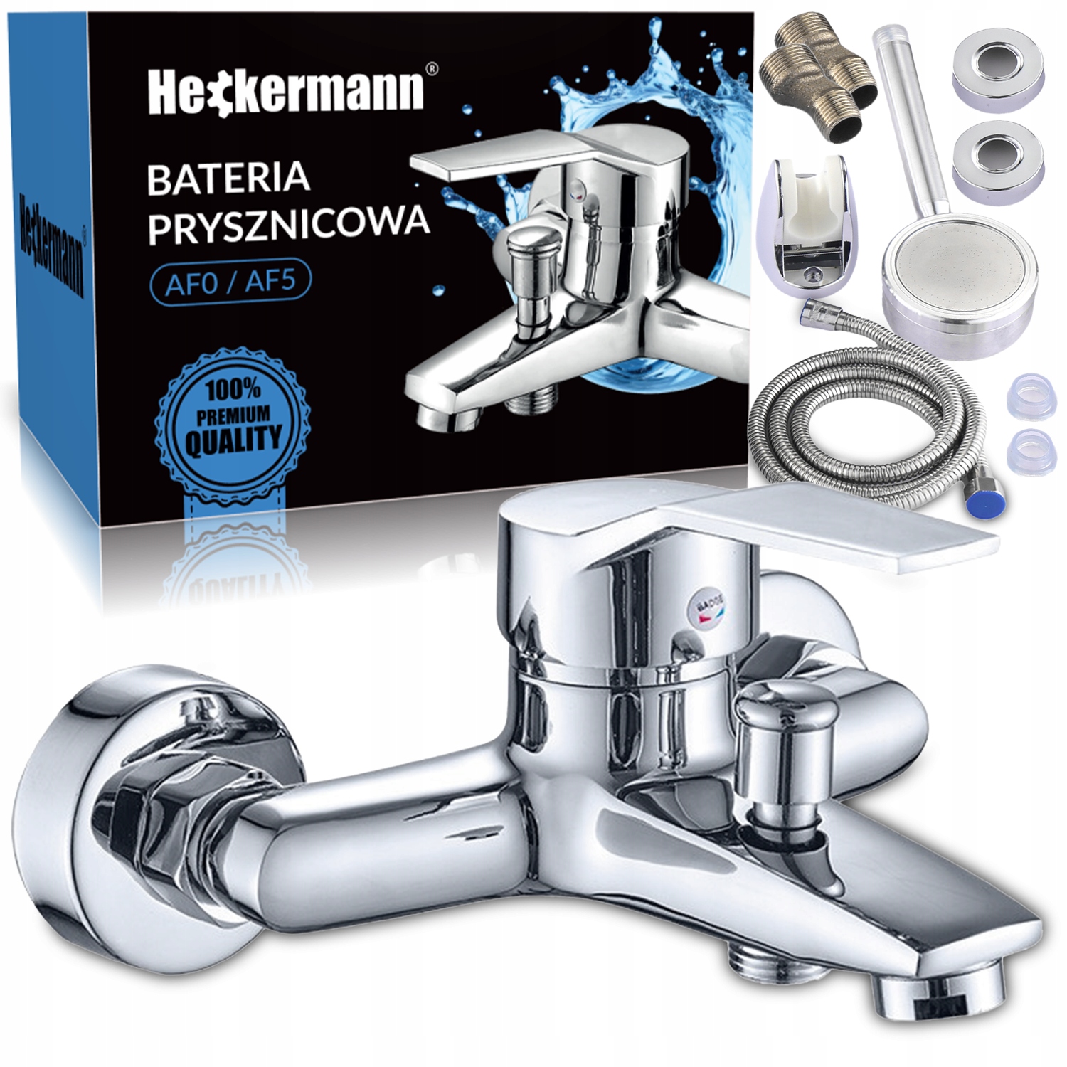 BATERIA NATRYSKOWA PRYSZNICOWA WANNOWA ŚCIENNA CHROM POŁYSK ARMATURA