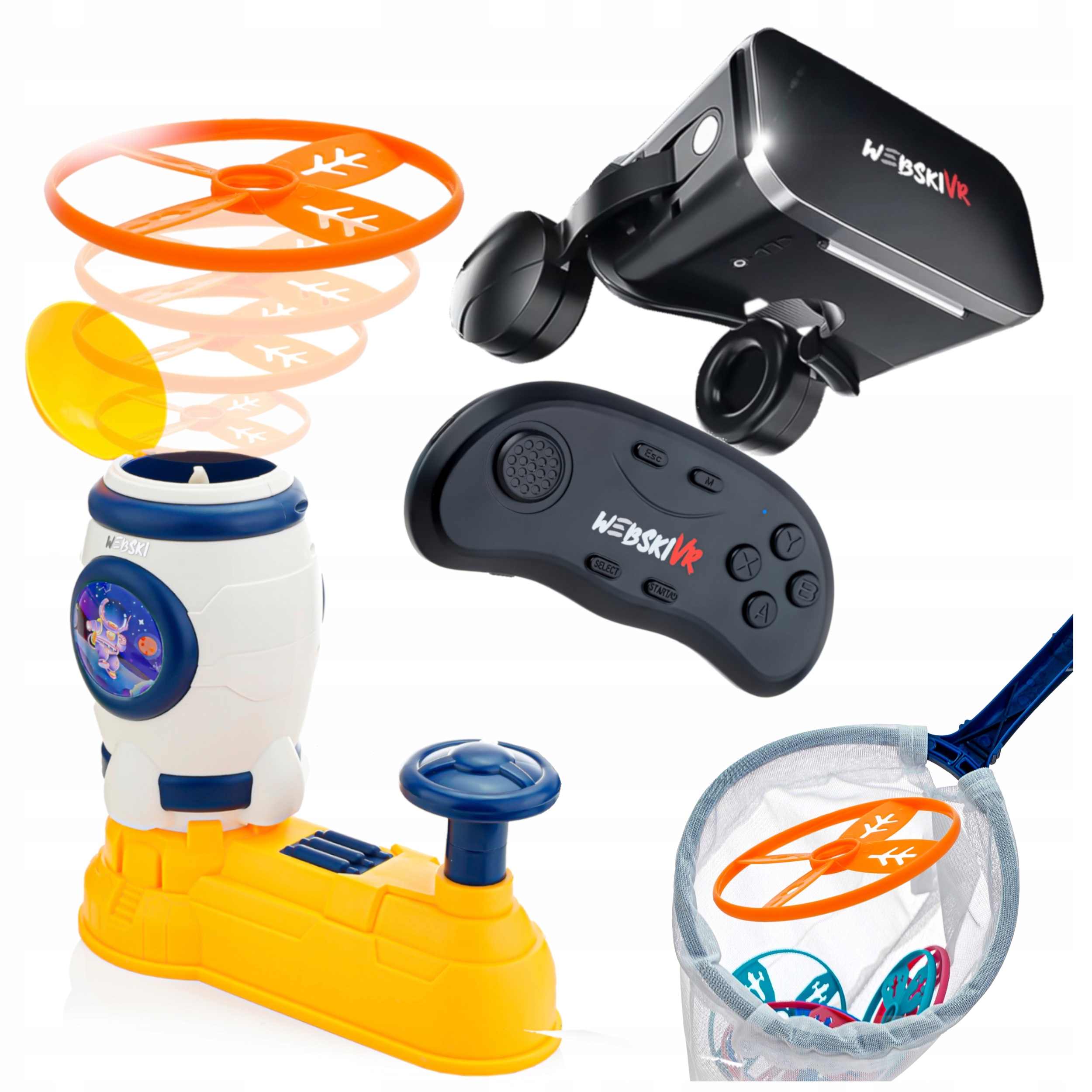 Okuliare Vr 3D 360 Stupňov+gamepad+pneumatický Vystreľovač Diskov Steppy