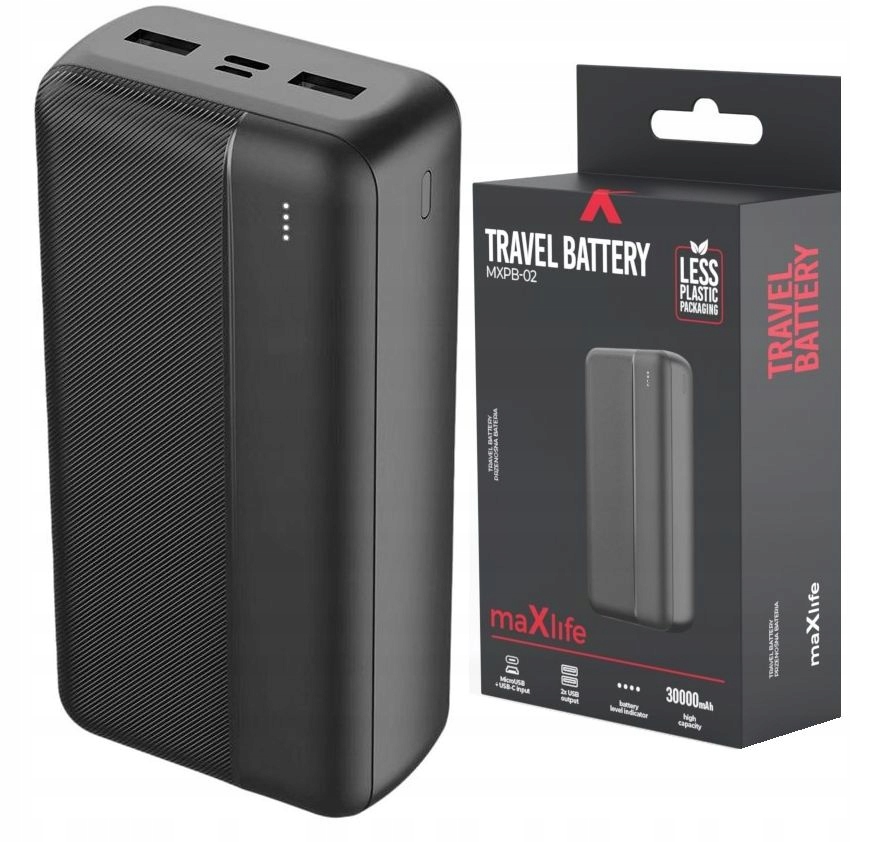 Dużej Pojemności PowerBank 30000 mAh 2x Usb 12W Podwójny Power Bank maXlife