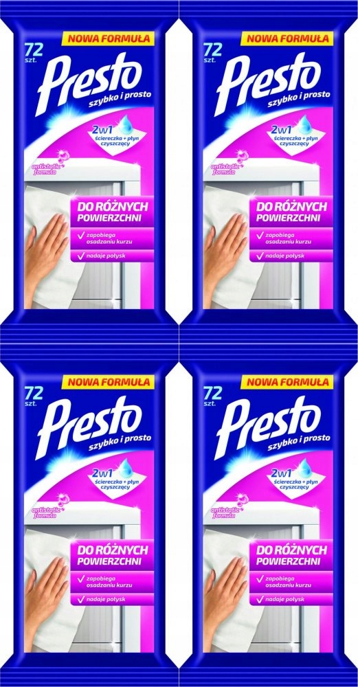 

Ściereczki nawilżane Presto uniwersalne 72szt x4