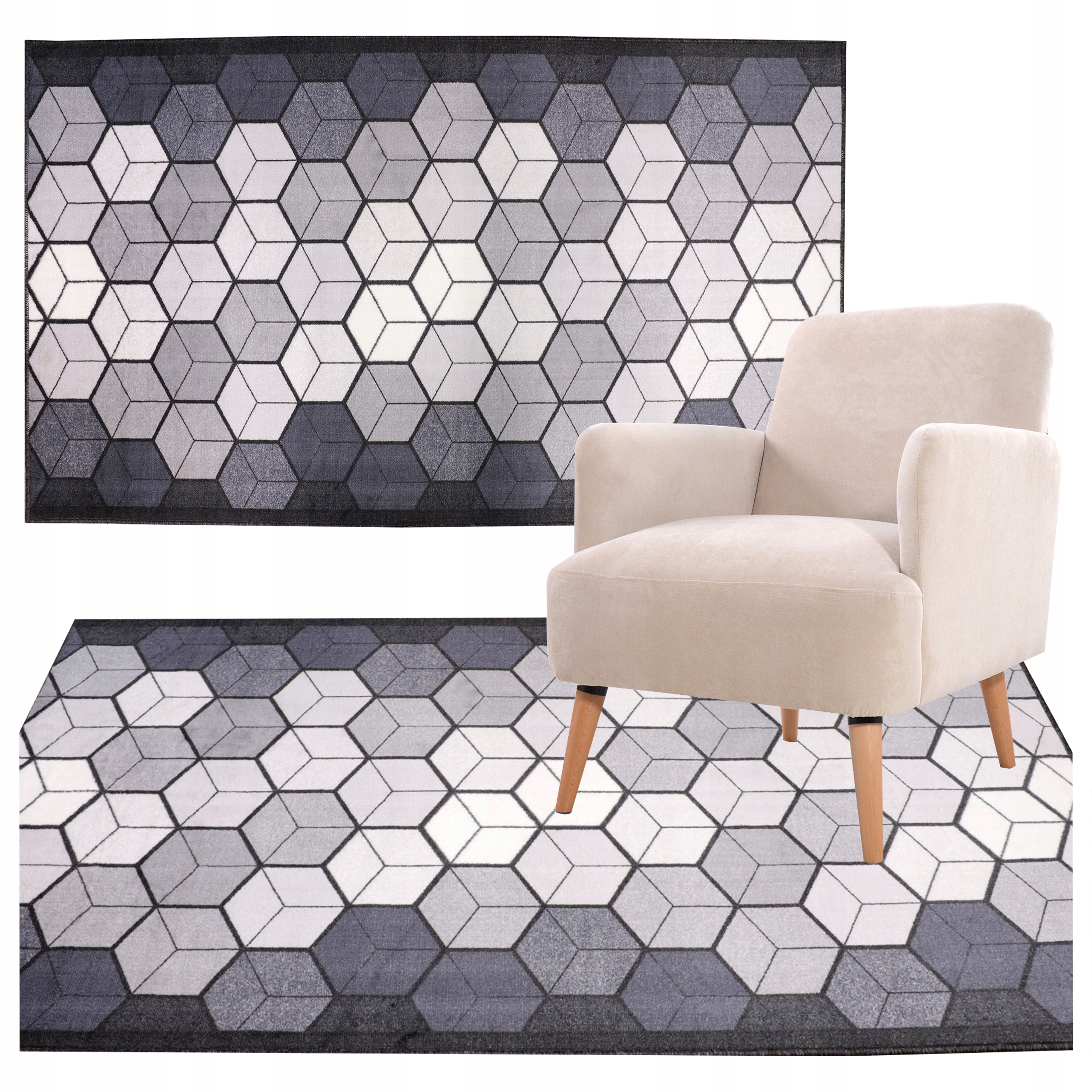 Koberec Do Pokoje Dekorativní Moderní Vzor Černobíle Šedý 100X180 CM