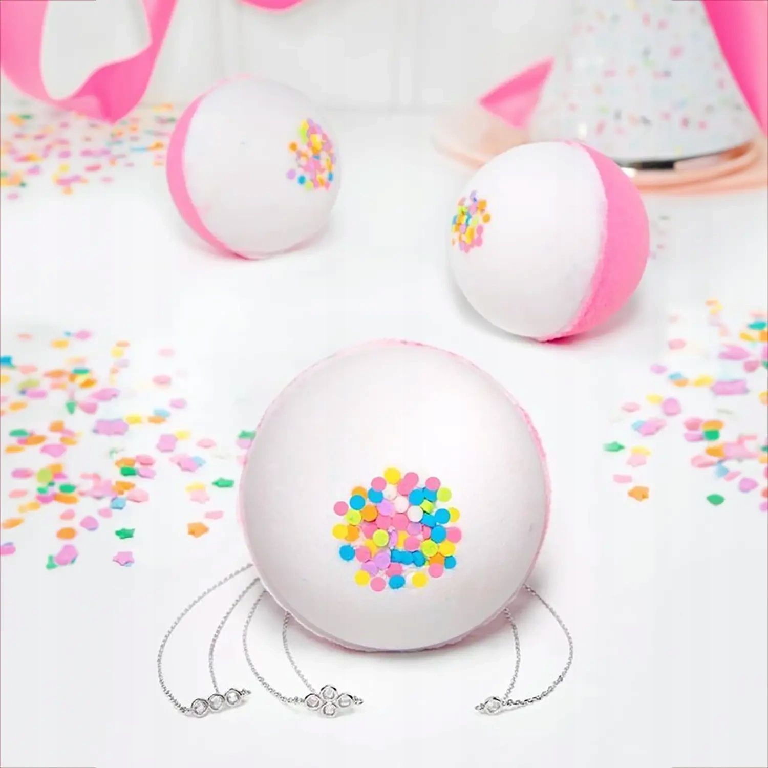 Kulička do koupele s šperky náhrdelník stříbro 925 jako dárek narozeninový dort