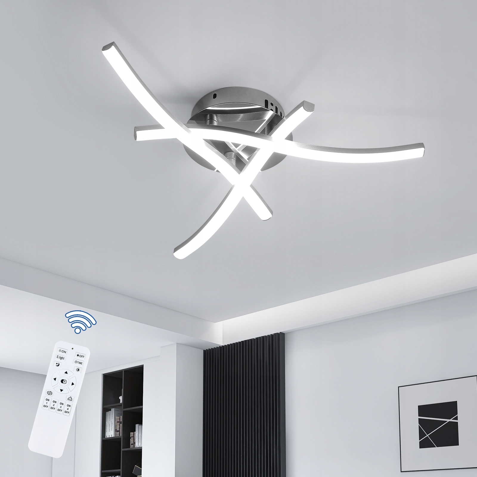 Ściemnialna Lampa Sufitowa Plafon Led Zyrandol Srebro Do Salonu Pilot 18W