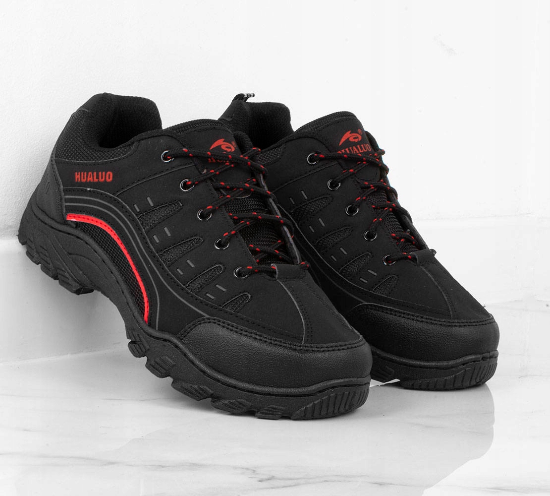 CZARNE MĘSKIE BUTY TREKKINGOWE 44 Wzór dominujący bez wzoru