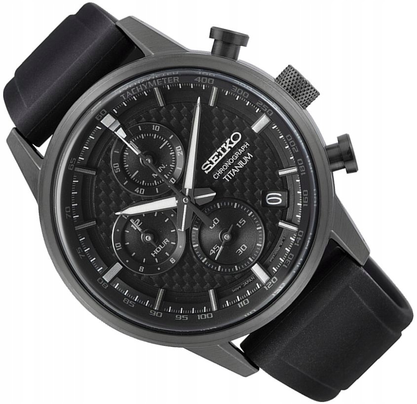 Titanové Pánské Hodinky Seiko SSB393P1 Černé Chrono WR100 Na Pásku 42 mm