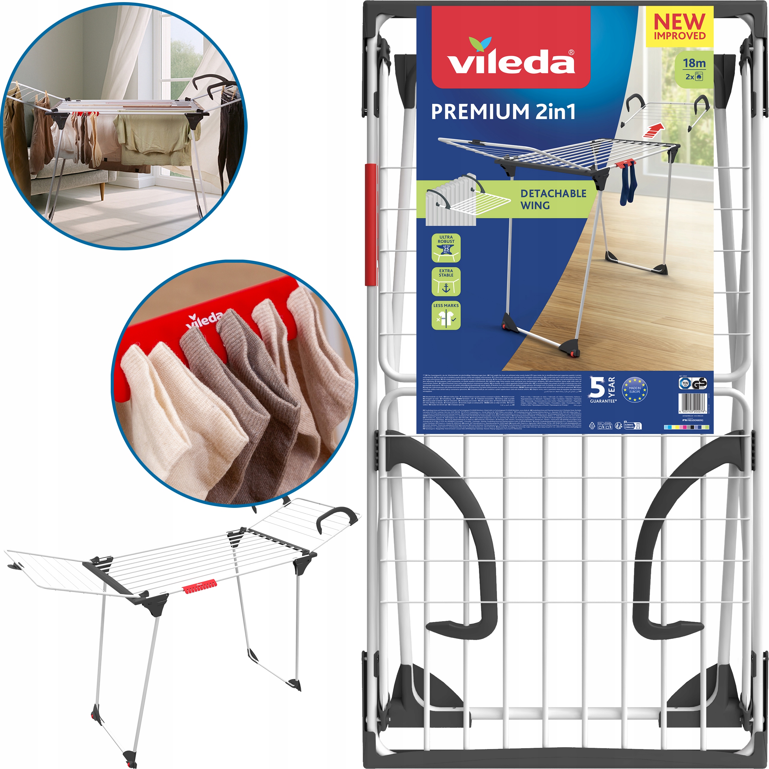 Sušička Vileda Premium 2V1 Křídlová Skládací Pro Každodenní Použití