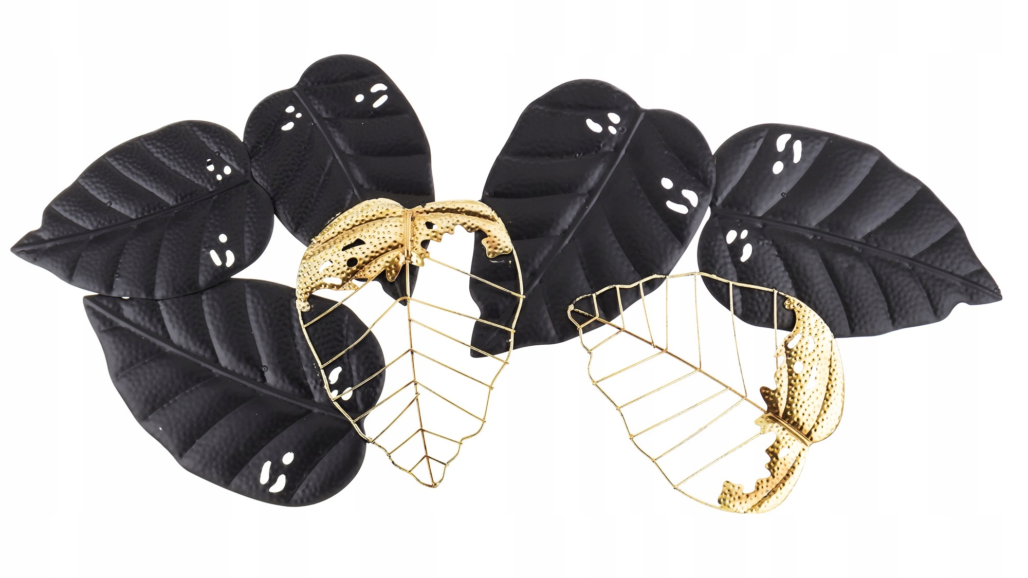 DEKORACJA ŚCIENNA METALOWA ZŁOTA CZARNA LIŚCIE