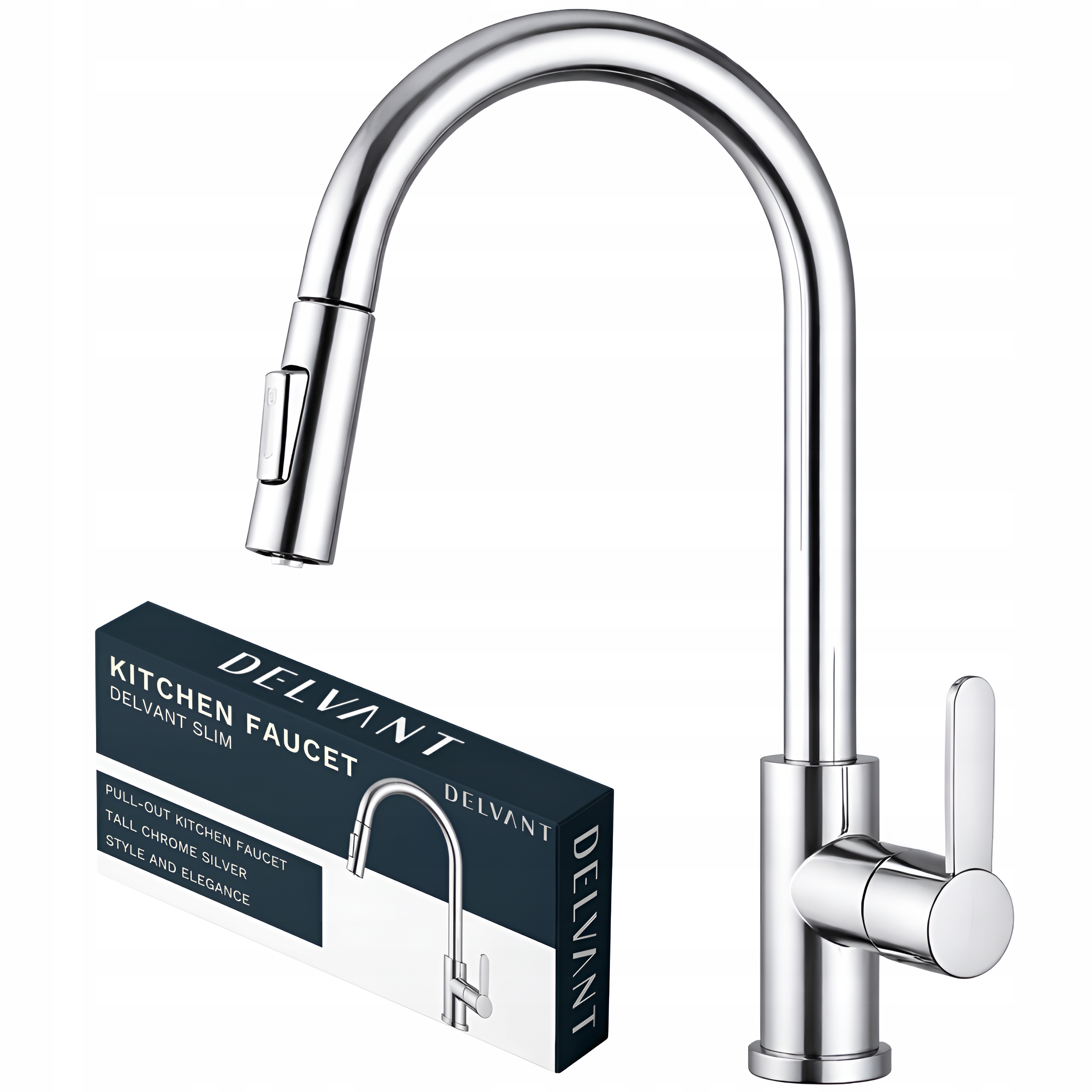 Bateria Kuchenna Z Wyciąganą Wylewką Zlewozmywakowa Kran Delvant Slim Chrom