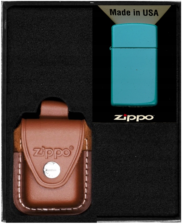 Sada Zippo Zapalovač Flat Turquoise Slim Dárková sada No2