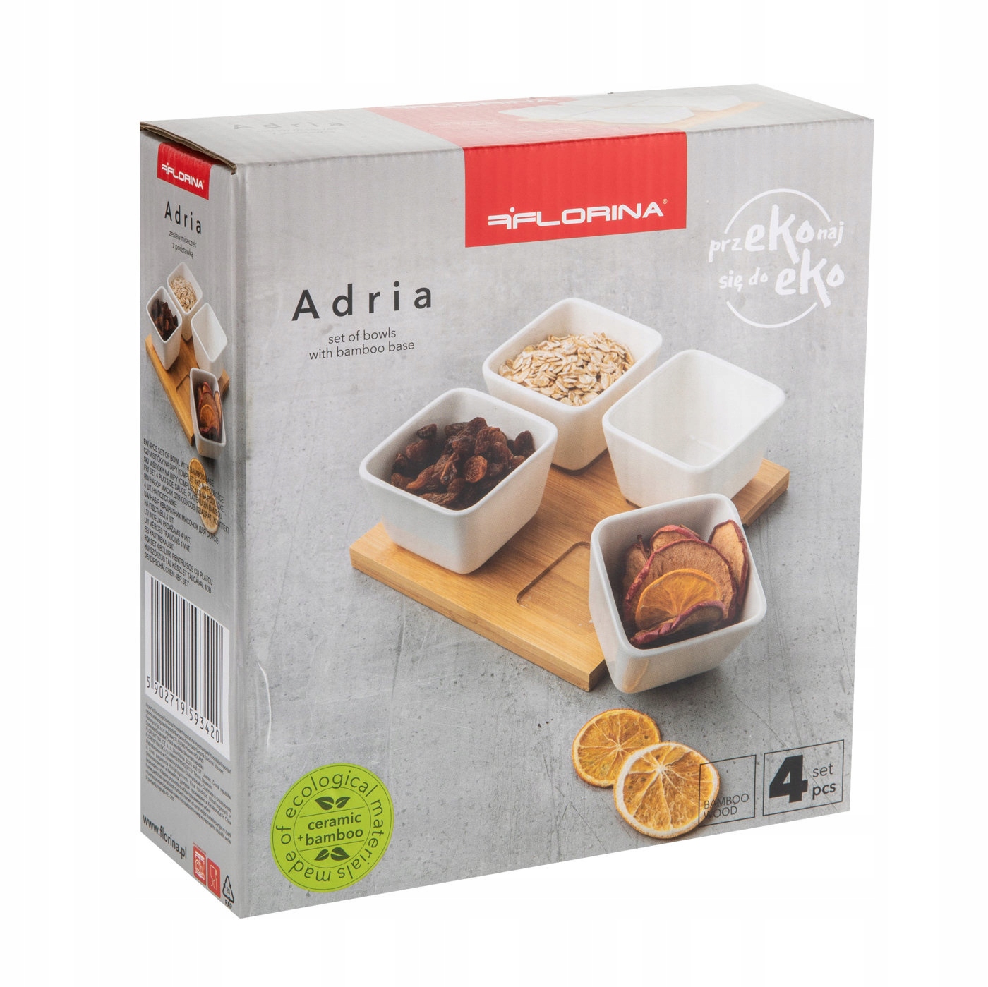 Komplet miseczek do dipów na bambusowej podstawce Florina Adria kwadratowe Marka Florina