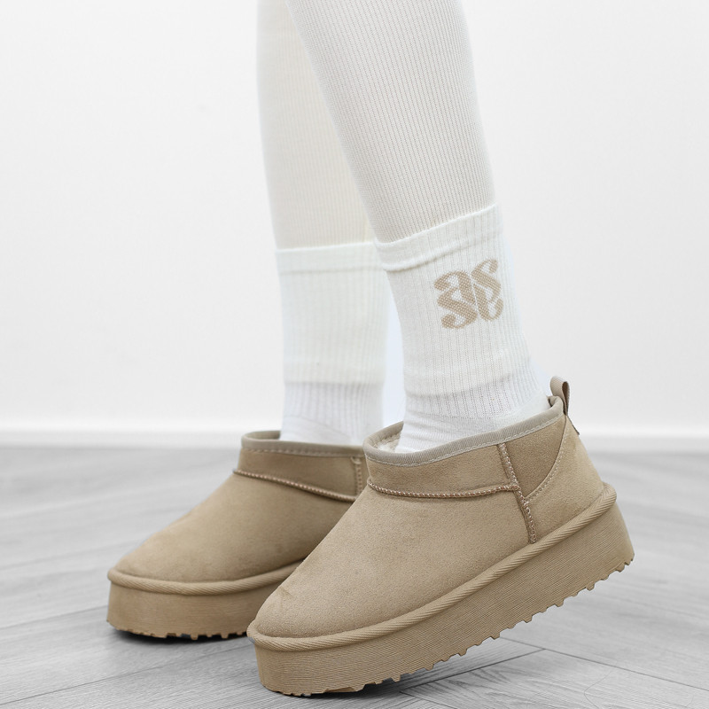 Beżowe śniegowce damskie mukluki platforma niskie mini 3501 r.38 Rozmiar 38
