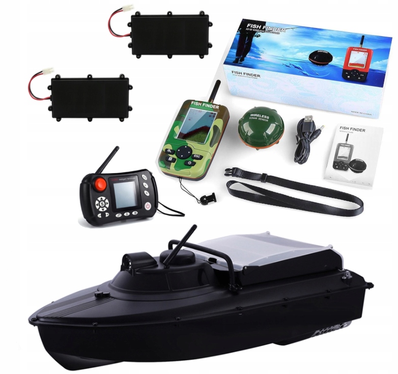 Łódka Zanętowa Jabo 2X 20AH Echosonda Zestaw