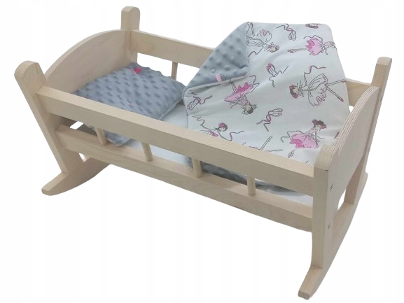 KOŁYSKA DREWNIANA DLA LALEK Z POŚCIELĄ