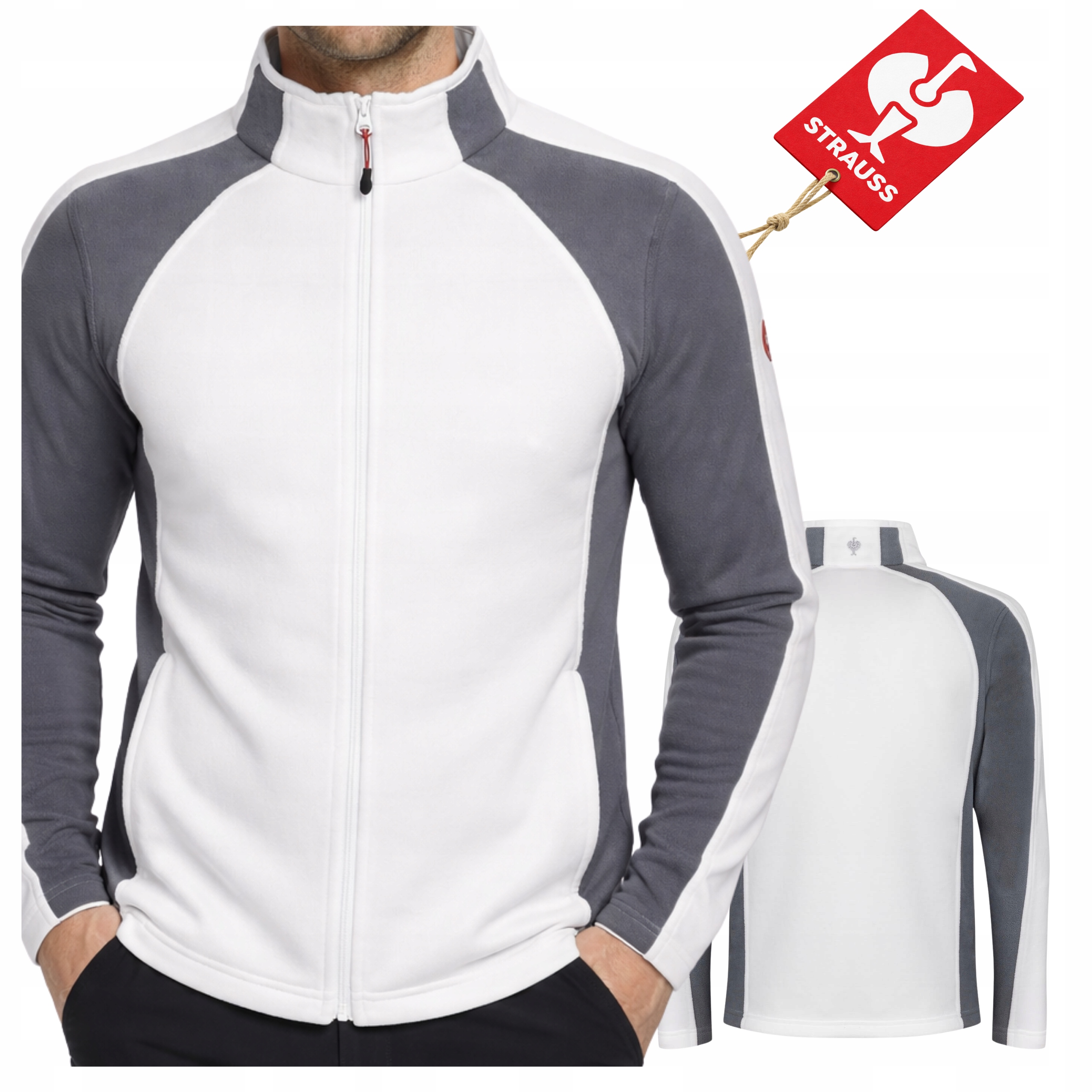 Mikina fleecová pánská Engelbert Strauss na zip 77820 bílá M