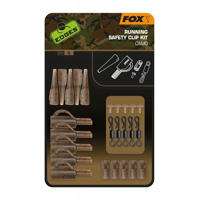 Fox Zestaw bezpieczny z klipsem karpiowy Edges Camo Running Safety Clip Kit