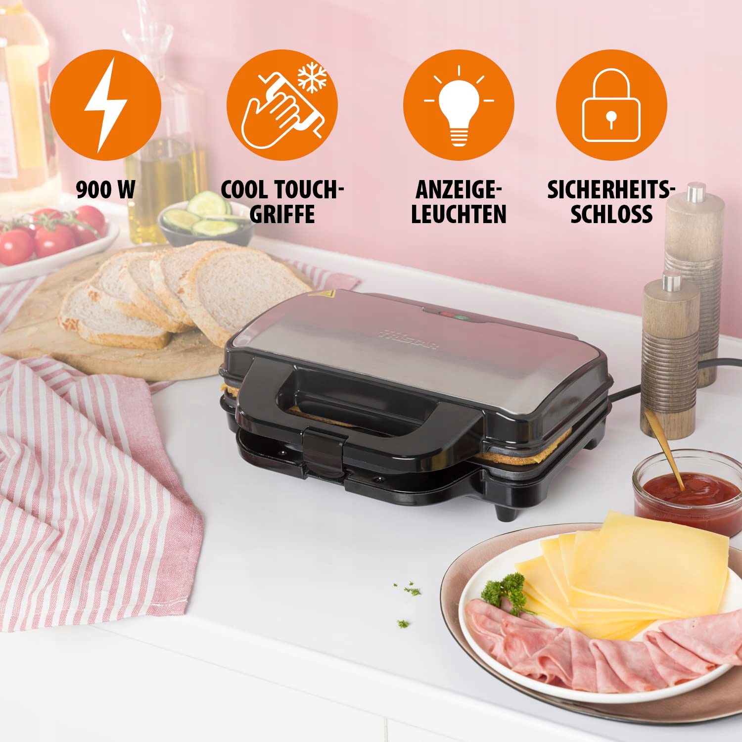 TRISTAR SA3060 Sandwich Maker Deep Grill Plates Two Portions Black — miniatura 5
