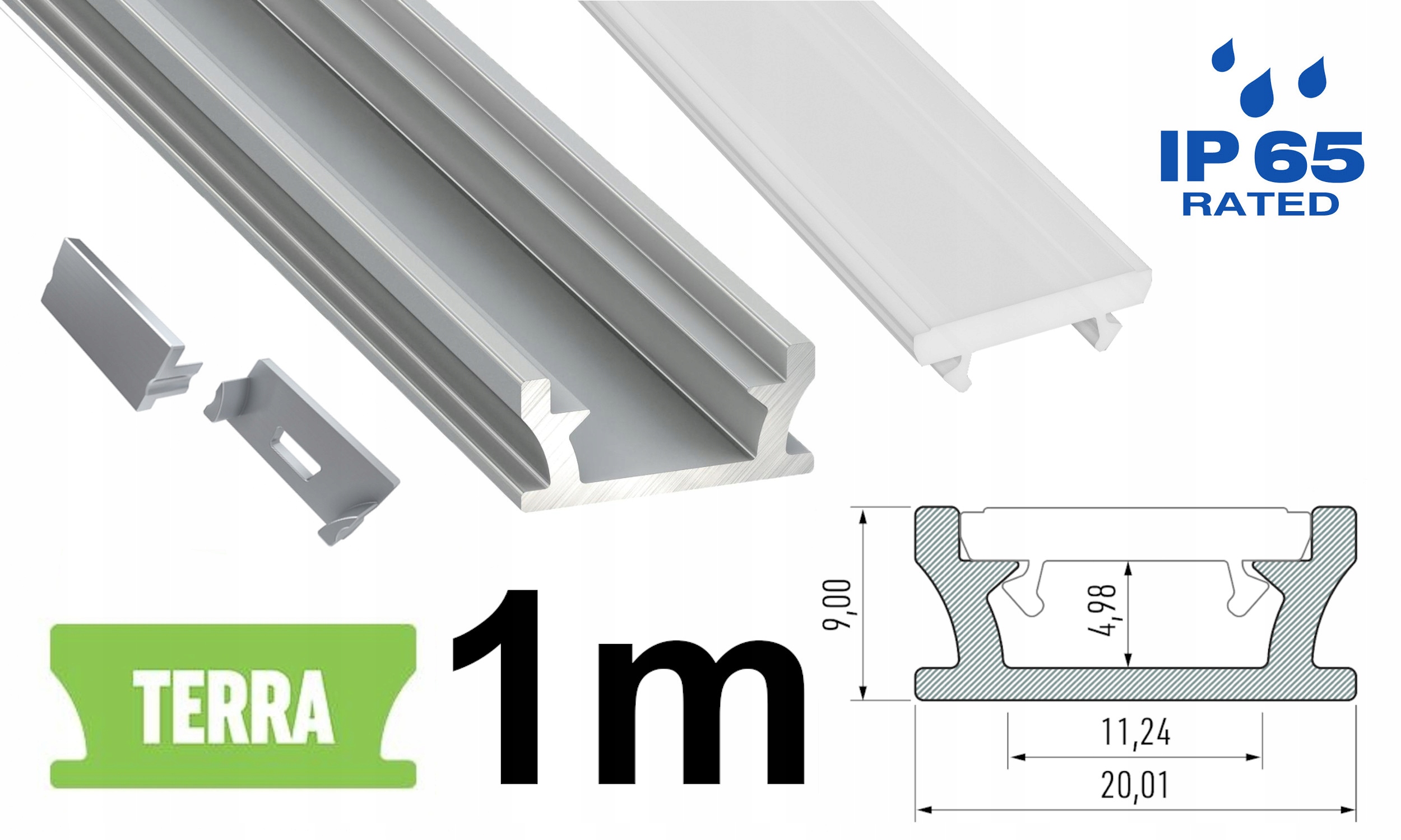 PROFIL LED ZEWNĘTRZNY WODOODPORNY IP65 z KLOSZEM