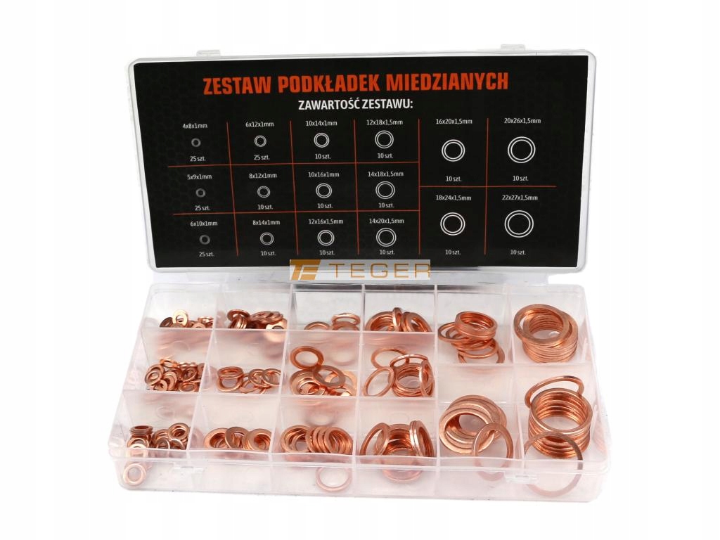 Zestaw podkładek miedzianych 220szt Teger