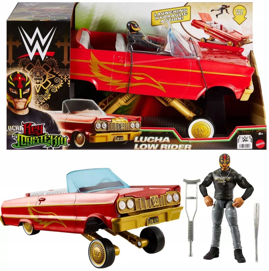 Zestaw Mattel Wwe Lucha Low Rider pojazd i figurka Rey Mysterio 15 cm