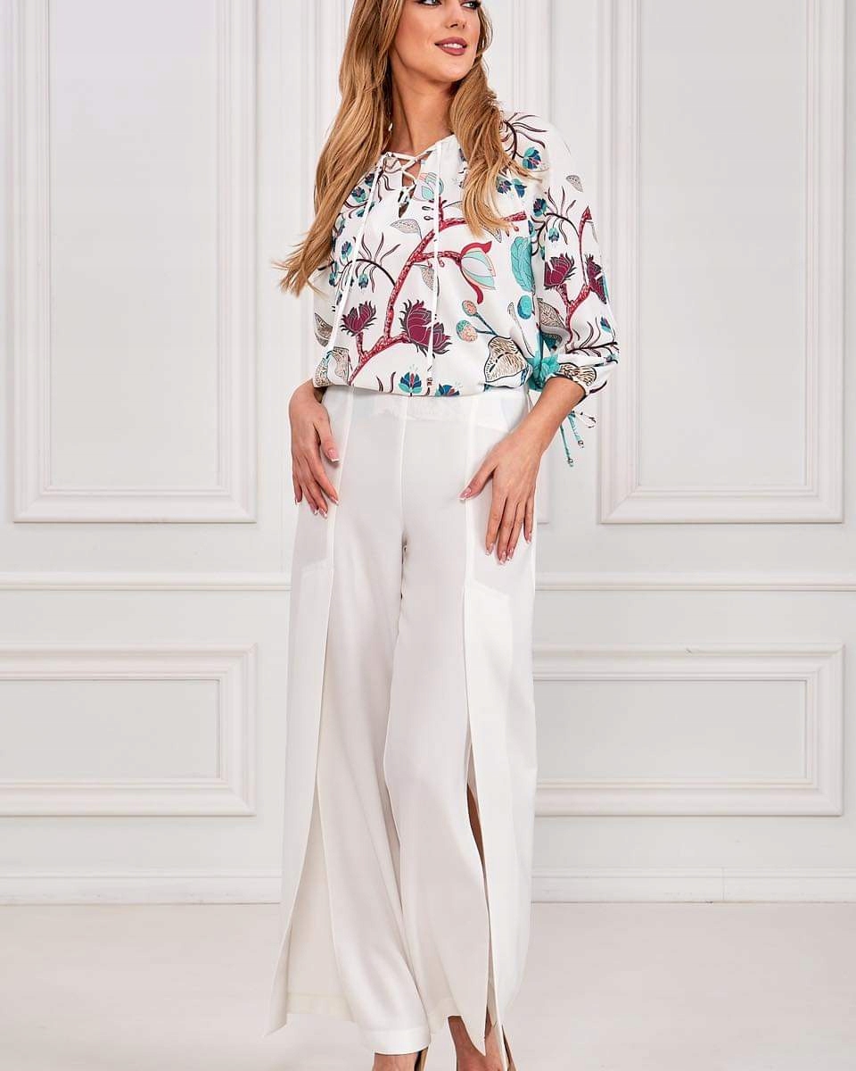 Košilová halenka Bílá s barevnými květy Lalous vel. M