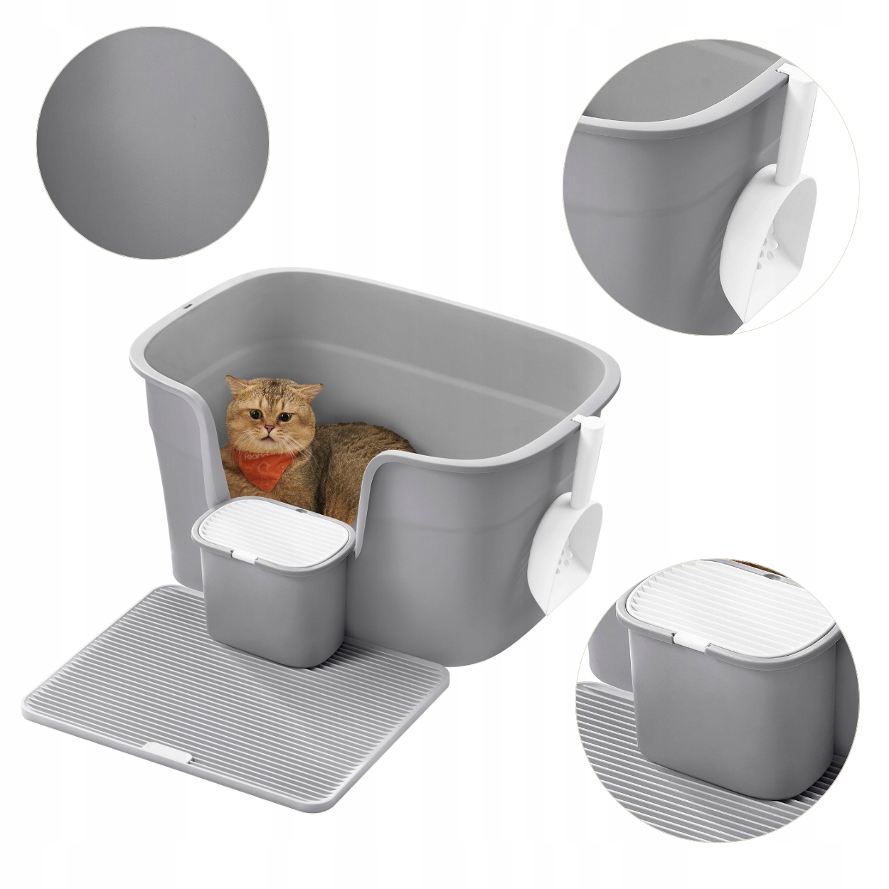 Toaleta Pro Kočky s vysokými boky, podložkou a nádobou pro Velká Plemena