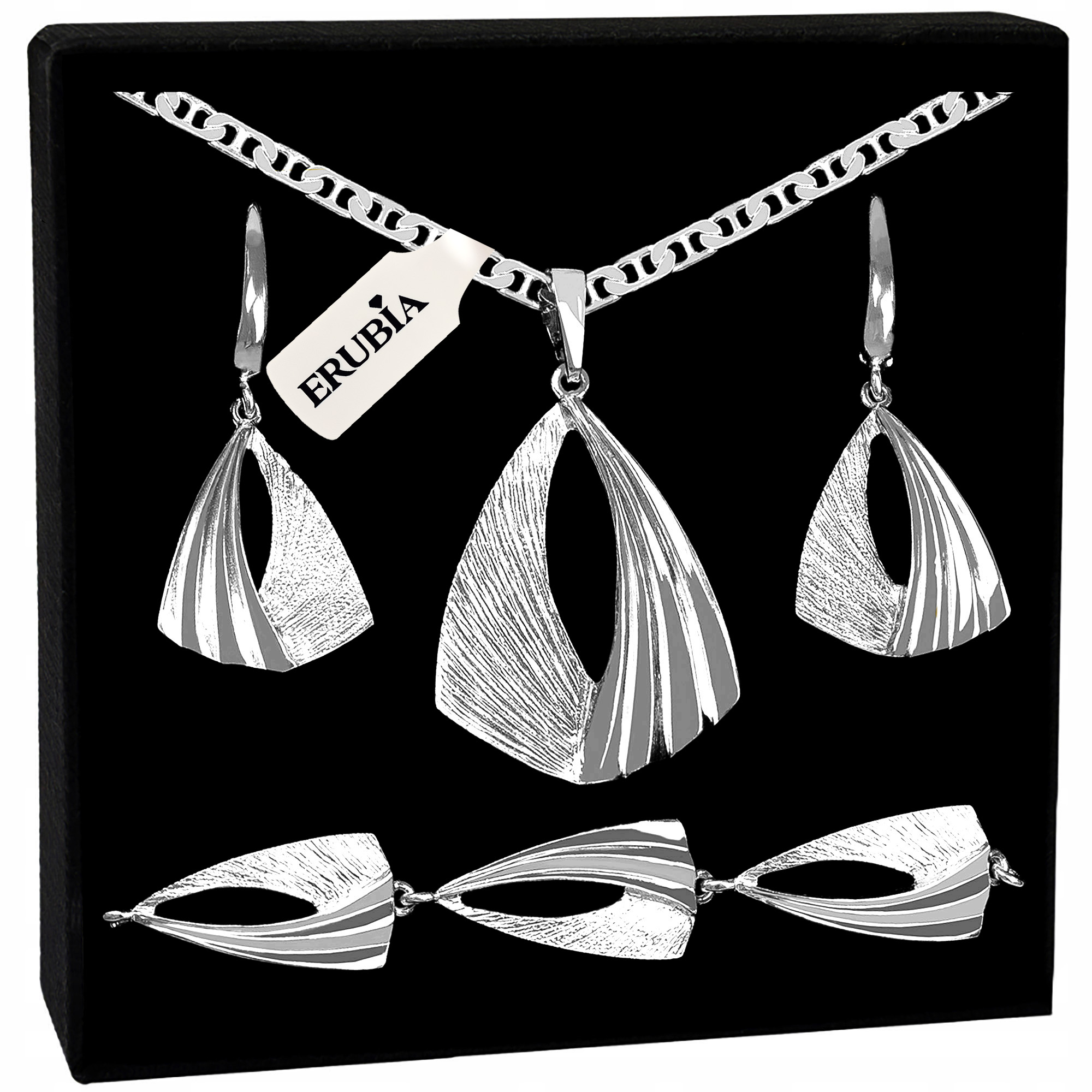 Sada Stříbrných Šperků Náhrdelník Přívěsek 925 Zdobení Náušnice 45 CM