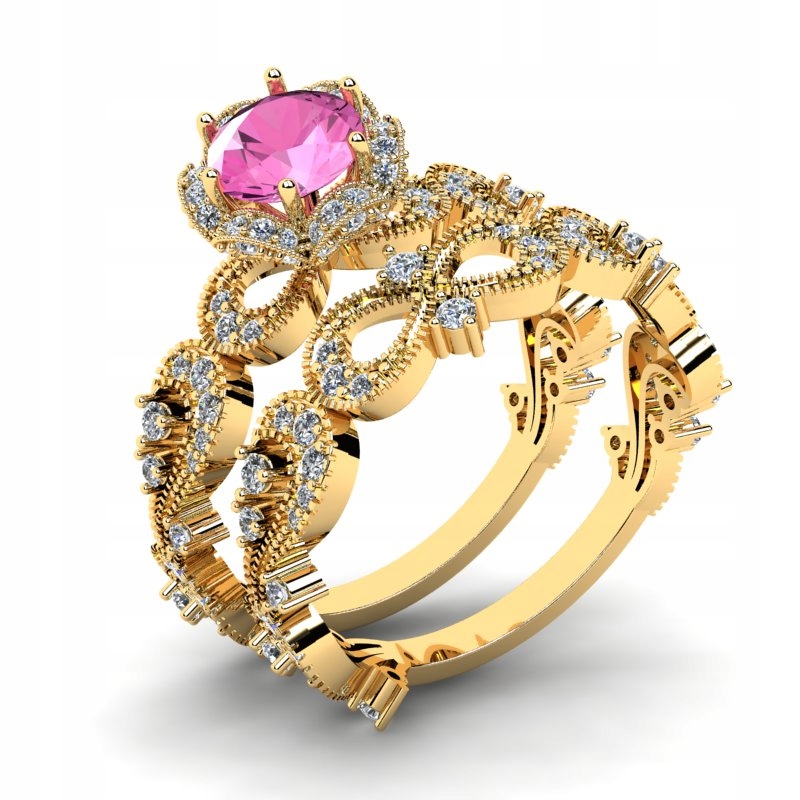 

Pierścionek Złoty Infinity Z Różową Cyrkonią