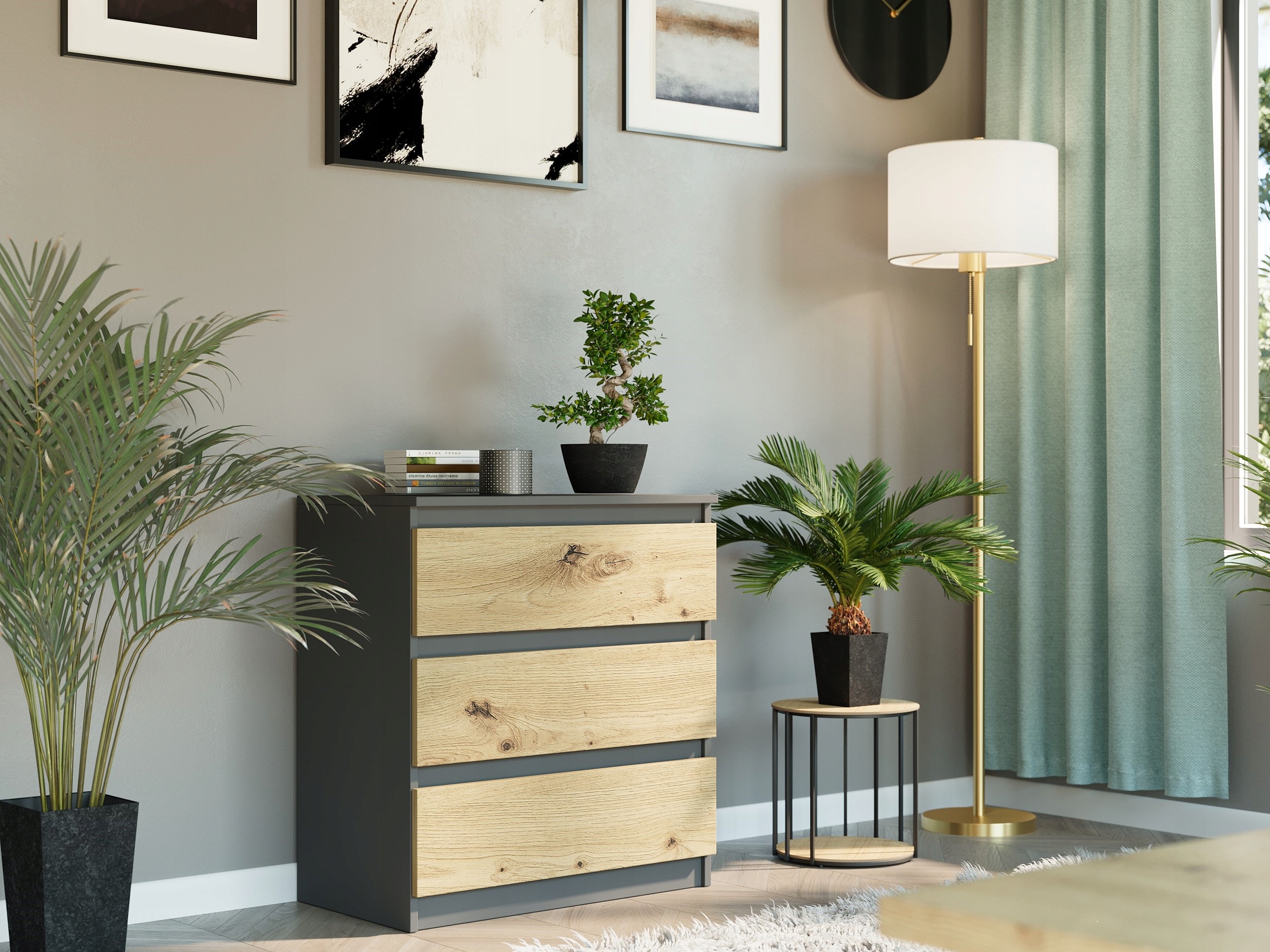 Modna DUŻA KOMODA 3 SZUFLAD SZAFKA PL R-3 ANTRACYT MIX ARTISAN