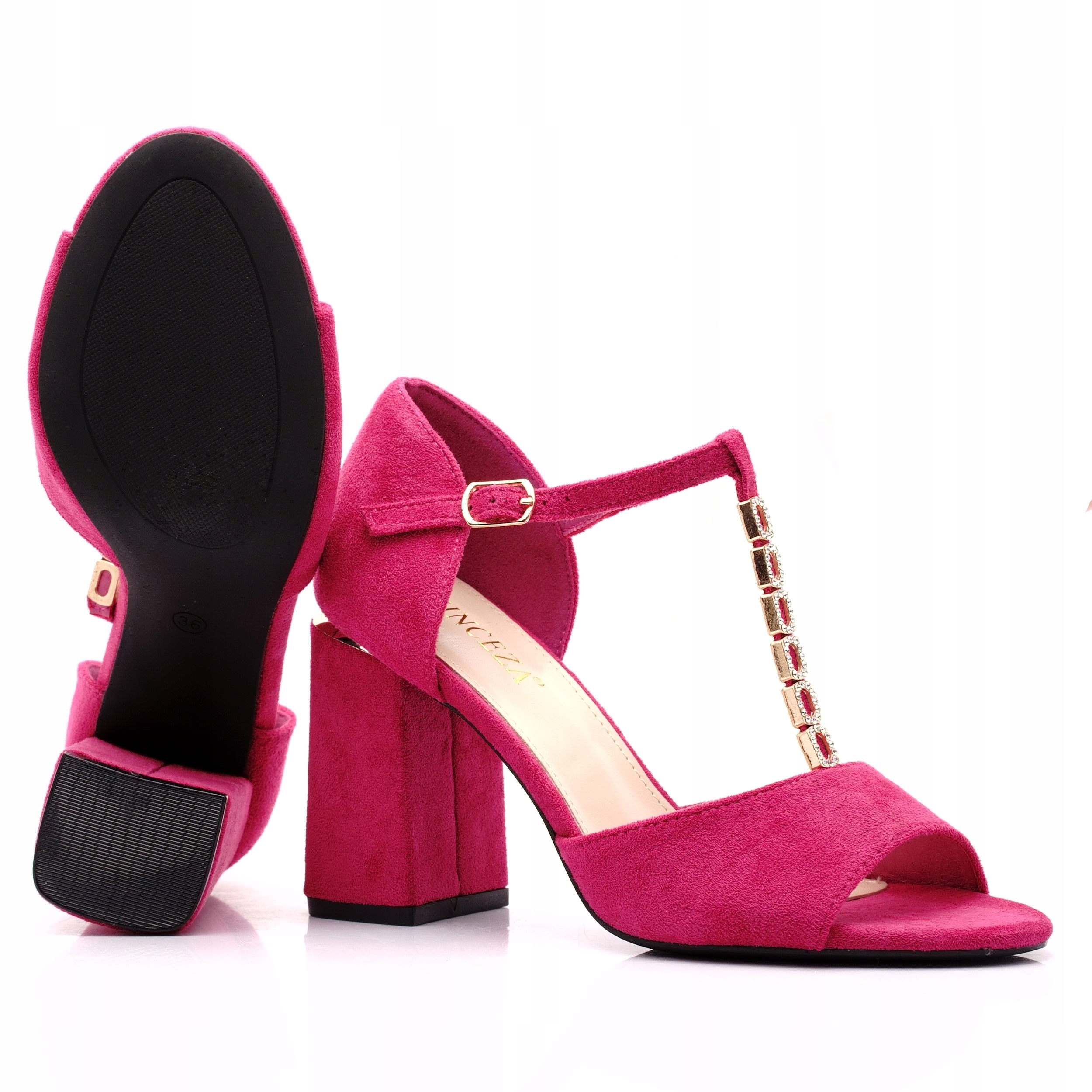 VINCEZA SANDAŁY DAMSKIE BUTY NA OBCASIE KLOCKU ZAMSZ 20195 38 Marka VINCEZA