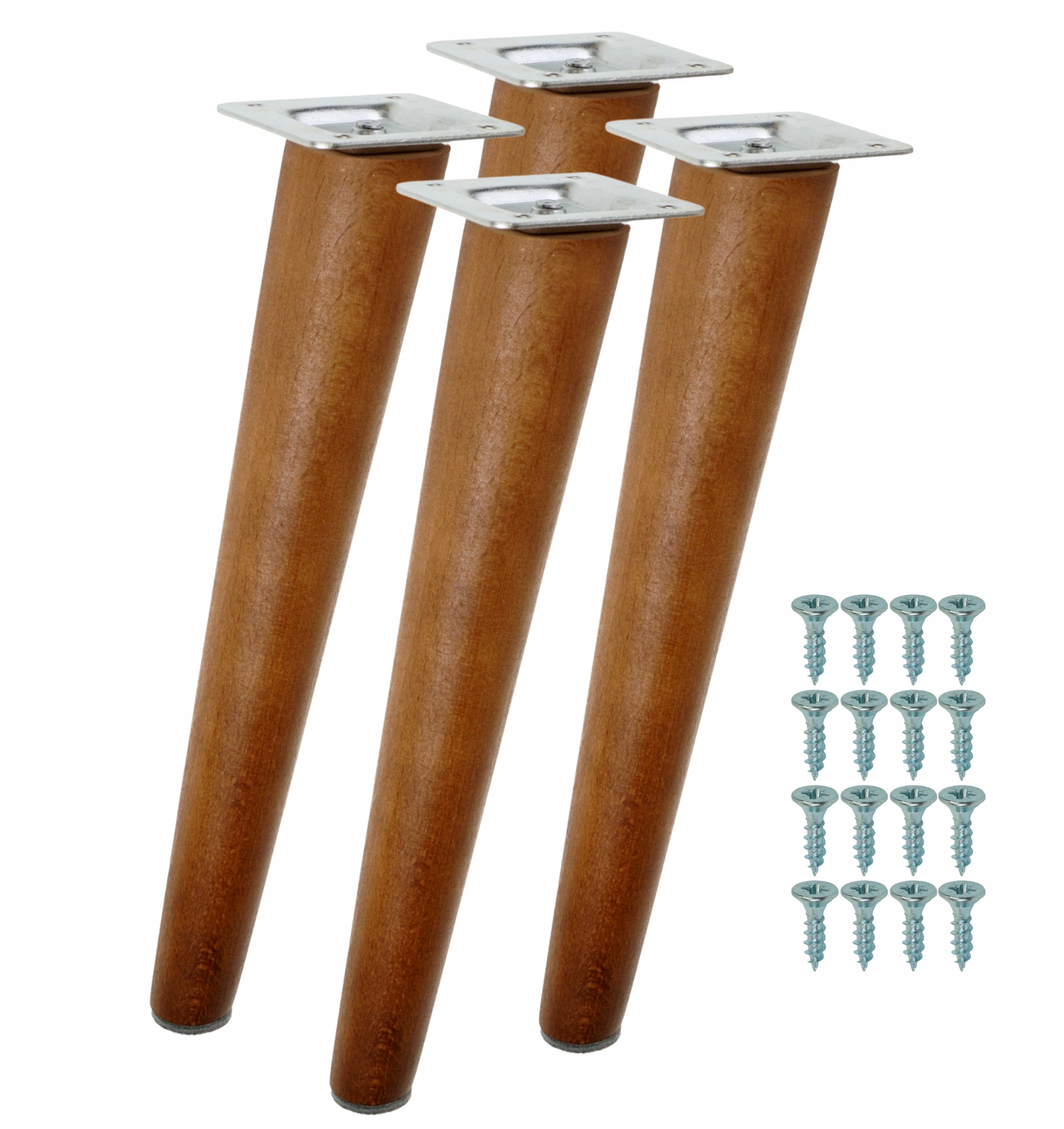 Nohy pro nábytek, stolky, dřevěné bukové ořechové, šikmé, sada 30 cm