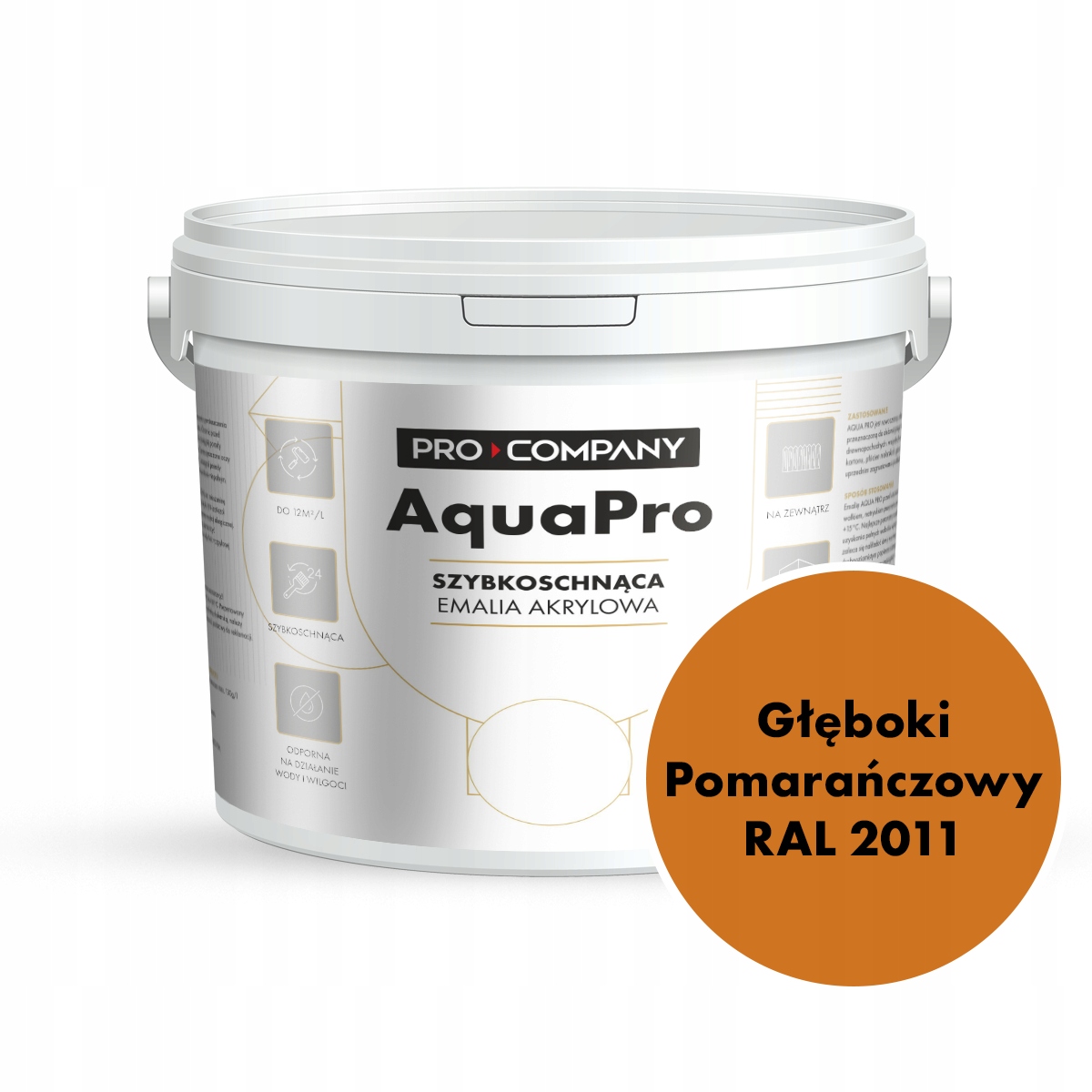Aqua Pro Emalia Akrylowa Szybkoschnąca 9L Głęboki Pomarańczowy Ral 2011