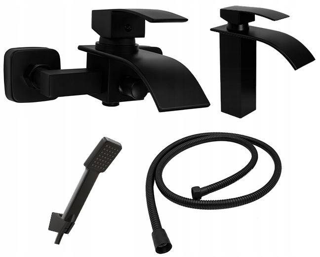 Vaňová a umývadlová batéria so sprchou, set batérií Elva, čierna matná