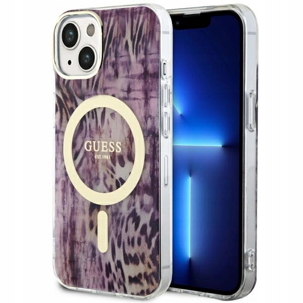 Pouzdro pro iPhone 14 Guess Leopard MagSafe Růžové