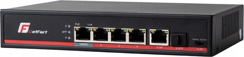 Switch 5 portový Gigabitový PoE, 65W Sfp GetFort
