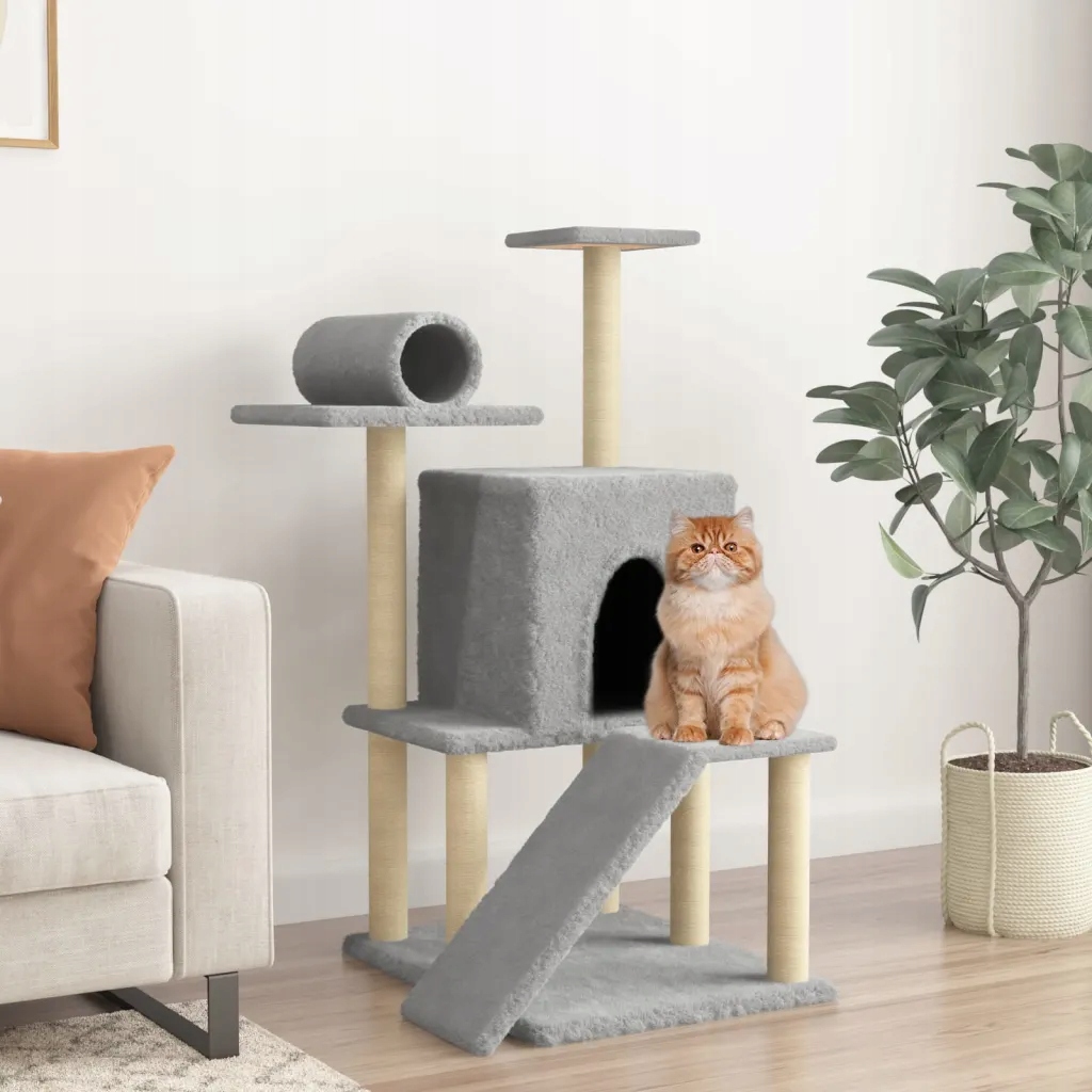Levně Petrashop Škrabadlo pro kočky se sisalovými sloupky světle šedé 110,5 cm Š