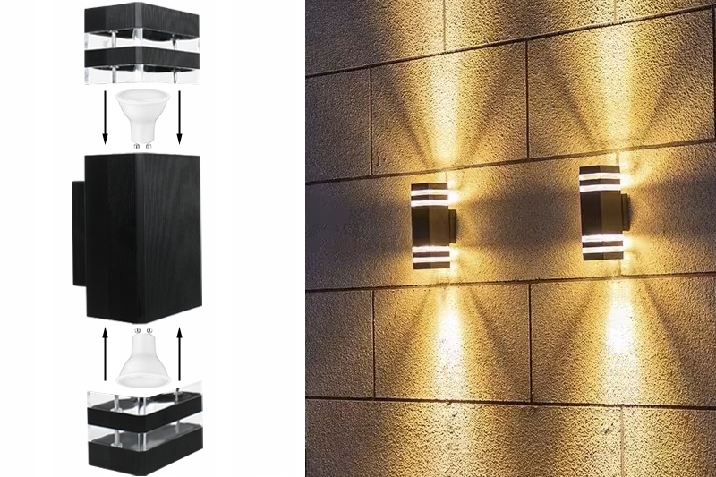 LAMPA LED NA ELEWACJE DOMU DWUKIERUNKOWA KINKIET GU10 ZEWNĘTRZNY GORA-DÓŁ Moc źródła światła 6 W