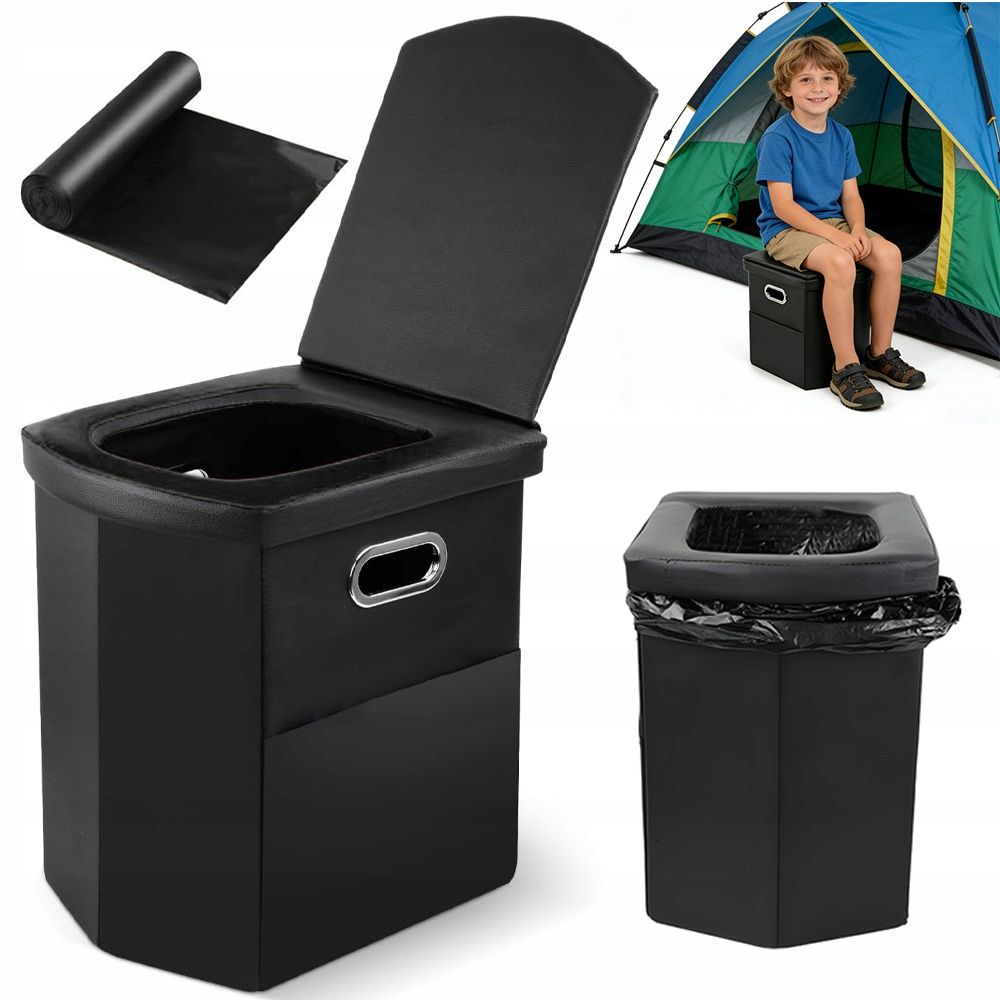 Składana Toaleta Turystyczna Z Miękkim Siedziskiem Skórzanym 200KG Czarna