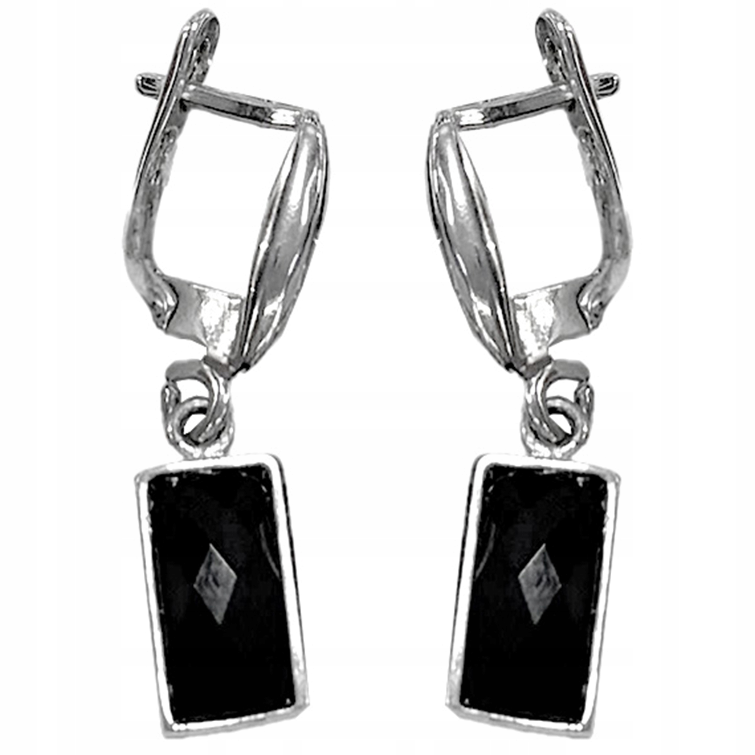 Stříbrné náušnice 925 závěsné černé obdélníky na anglické zapínání, módní