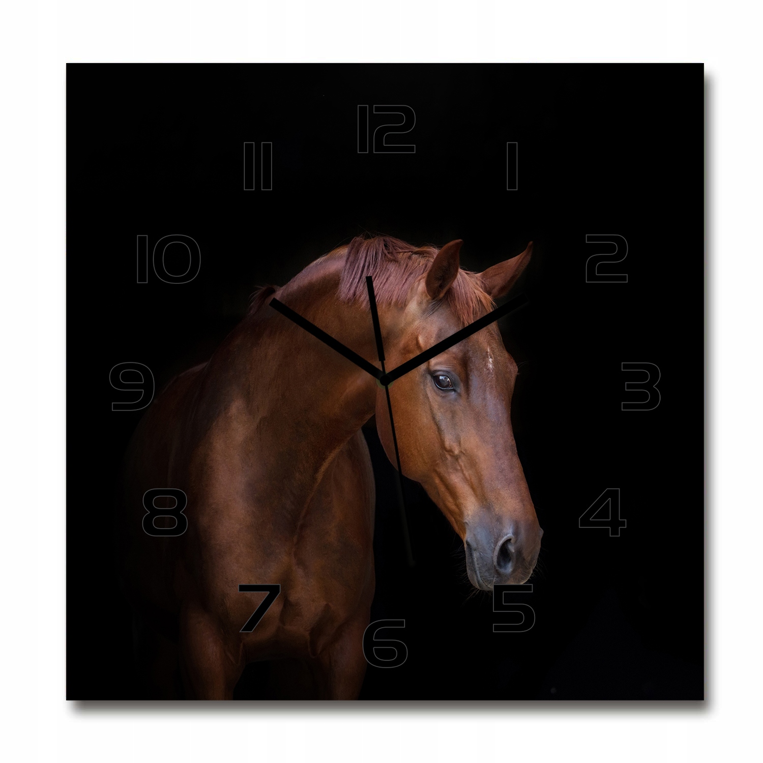 

Duży kwadratowy szklany zegar Brązowy koń 60x60 cm