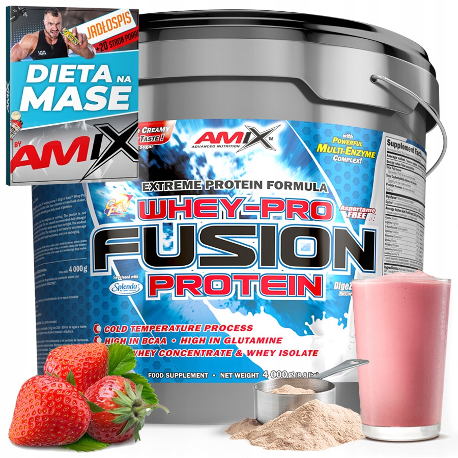 Syrovátkový protein 4 kg doplněk stravy směs Wpc Wpi Cfm jahodová 114 porcí