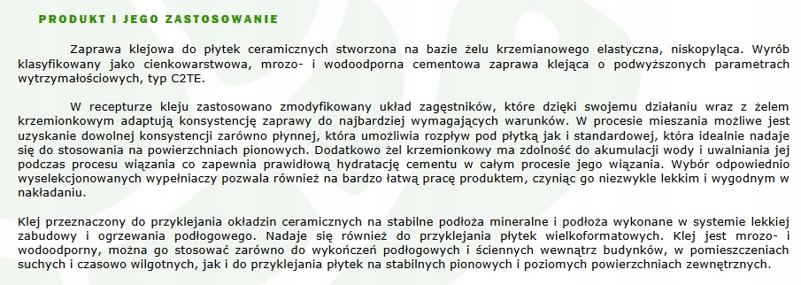 Klej do płytek żelowy Greinplast P405G 25kg Typ klej do glazury i terakoty